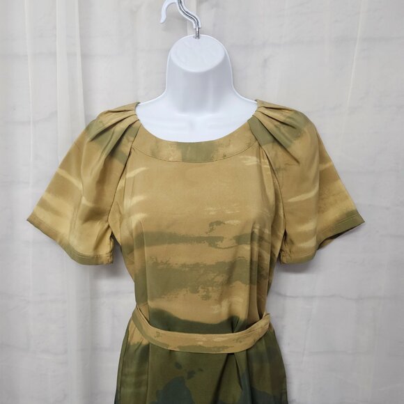 Simply Vera Vera Wang Blouse Green Grunge Ombre Pleated Belted 4 - Picture 2 of 10